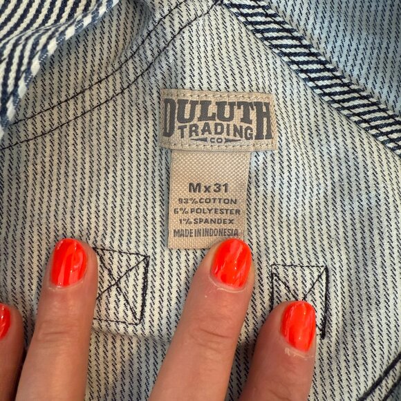 Duluth Trading Co Railroad Stripe Leg Cargo Womens Bib Overalls sz M - Picture 6 of 7